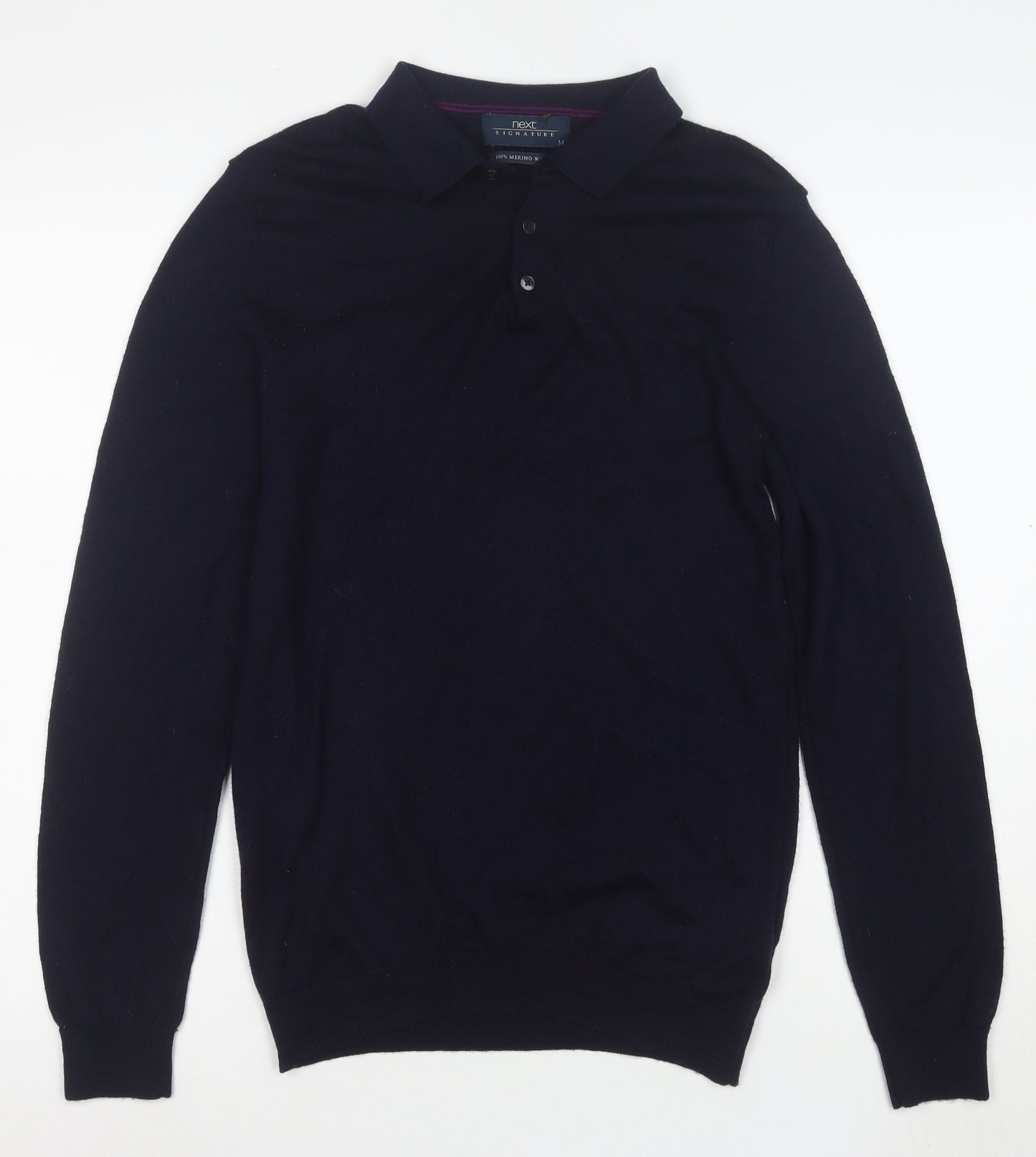 Next Men's Blue Merino Wool Collared Henley Jumper Medium