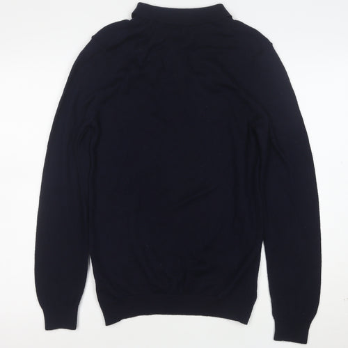 Next Men's Blue Merino Wool Collared Henley Jumper Medium