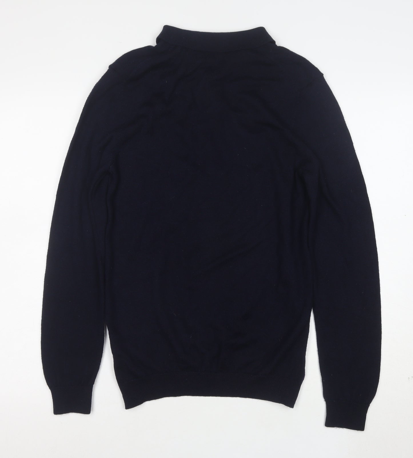 Next Men's Blue Merino Wool Collared Henley Jumper Medium