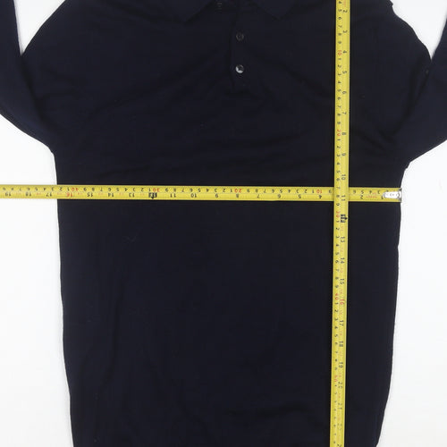 Next Men's Blue Merino Wool Collared Henley Jumper Medium
