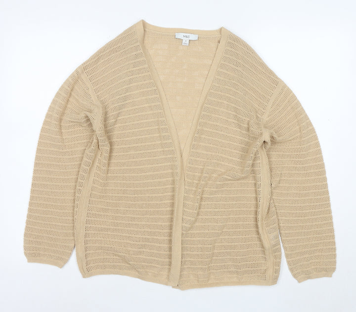 Marks and Spencer Women Beige Open Knit Long Sleeve Cardigan M