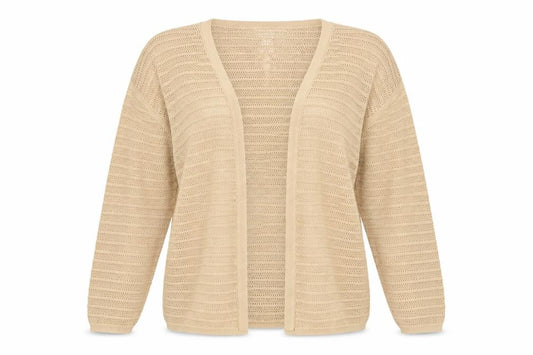 Front view of Marks & Spencer Women Beige Open Knit Long Sleeve Cardigan M