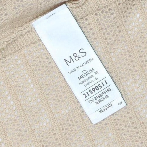 Marks and Spencer Women Beige Open Knit Long Sleeve Cardigan M