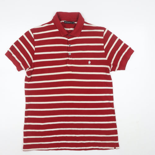 French Connection Men's Red & White Striped Cotton Polo Shirt Size M