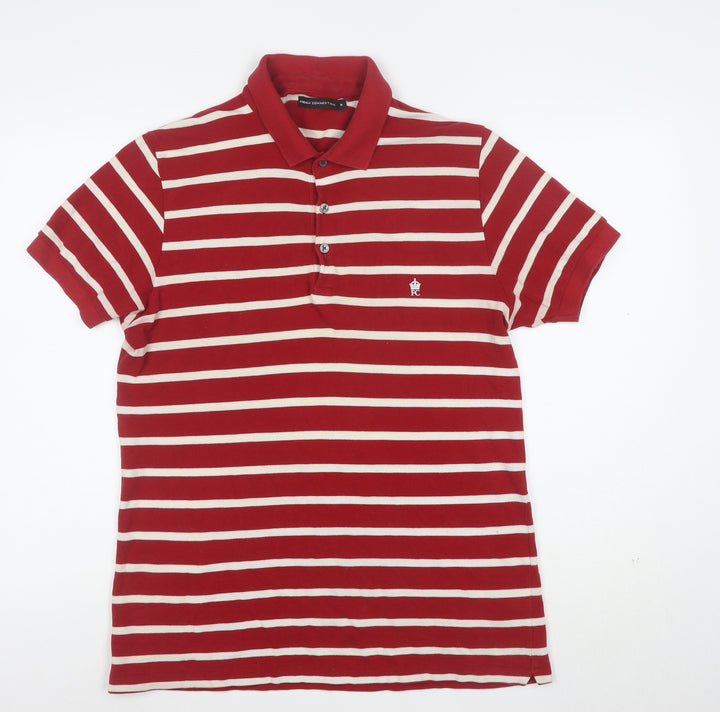 French Connection Men's Red & White Striped Cotton Polo Shirt Size M