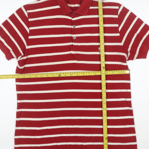 French Connection Men's Red & White Striped Cotton Polo Shirt Size M