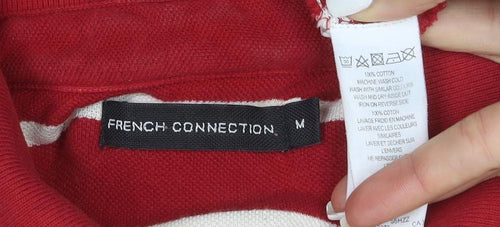French Connection Men's Red & White Striped Cotton Polo Shirt Size M