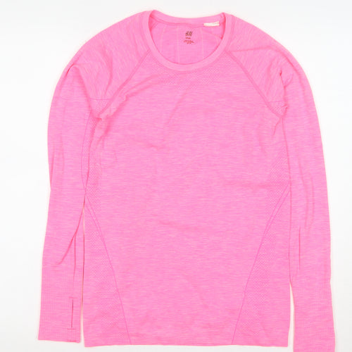 H&M Women Pink Long Sleeve Sport T-Shirt Size S Slim Fit Activewear