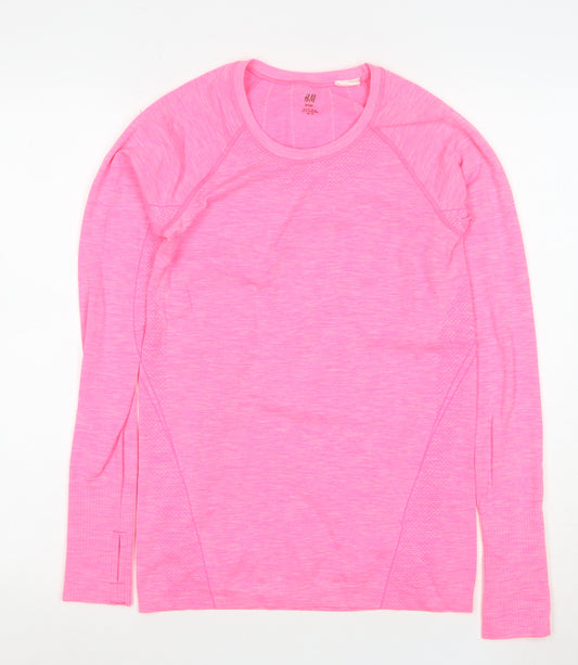 H&M Women Pink Long Sleeve Sport T-Shirt Size S Slim Fit Activewear