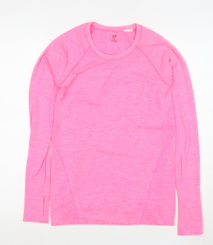 H&M Women Pink Long Sleeve Sport T-Shirt Size S Slim Fit Activewear