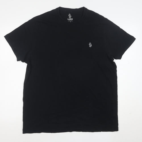 Luke Men's Black Cotton Crew Neck Logo T-Shirt Size L