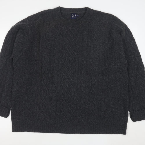 GAP Men's Grey XL Cable-Knit Lambswool Crew Neck Jumper