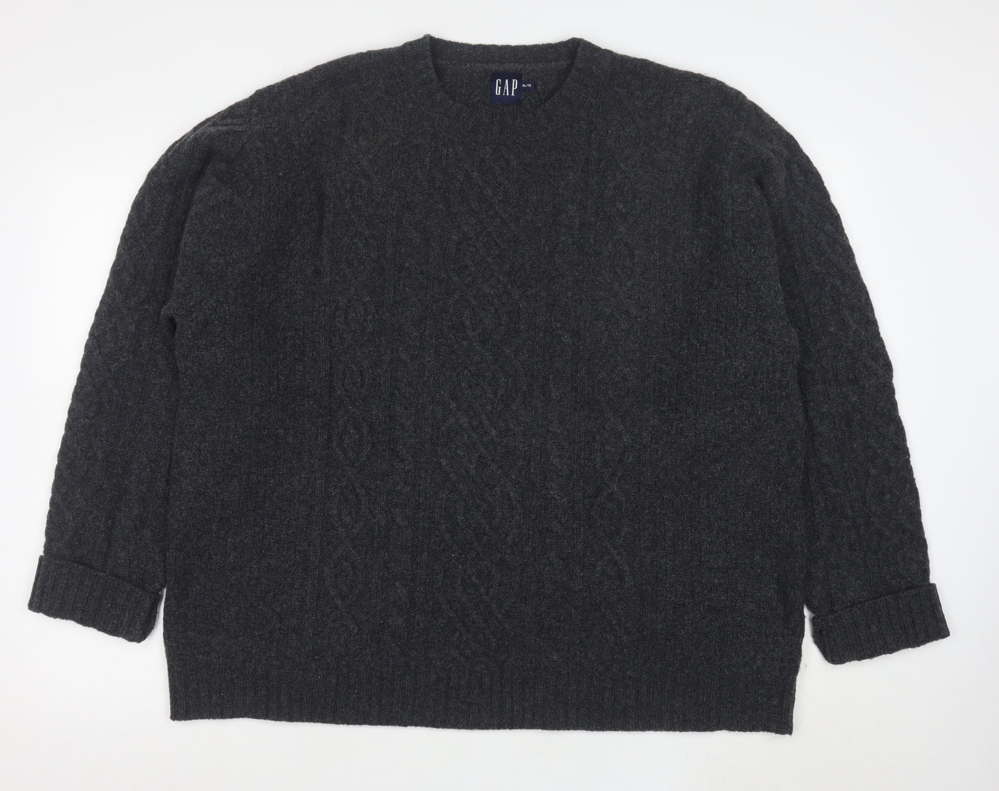 GAP Men's Grey XL Cable-Knit Lambswool Crew Neck Jumper