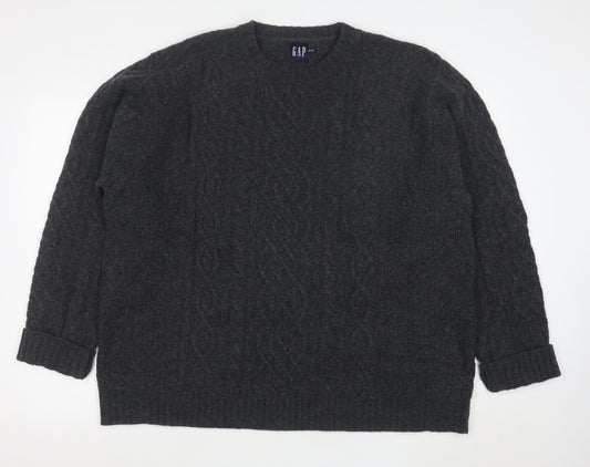 GAP Men's Grey XL Cable-Knit Lambswool Crew Neck Jumper