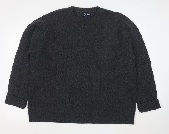 GAP Men's Grey XL Cable-Knit Lambswool Crew Neck Jumper