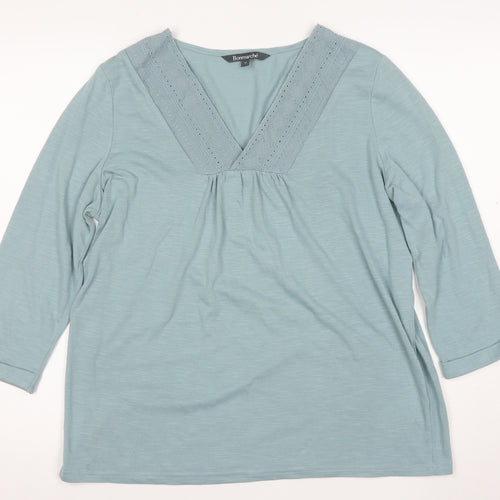 Bonmarché Women Blue Lace Trim V-Neck 3/4 Sleeve Tunic Blouse Size 16