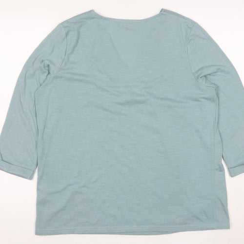 Bonmarché Women Blue Lace Trim V-Neck 3/4 Sleeve Tunic Blouse Size 16