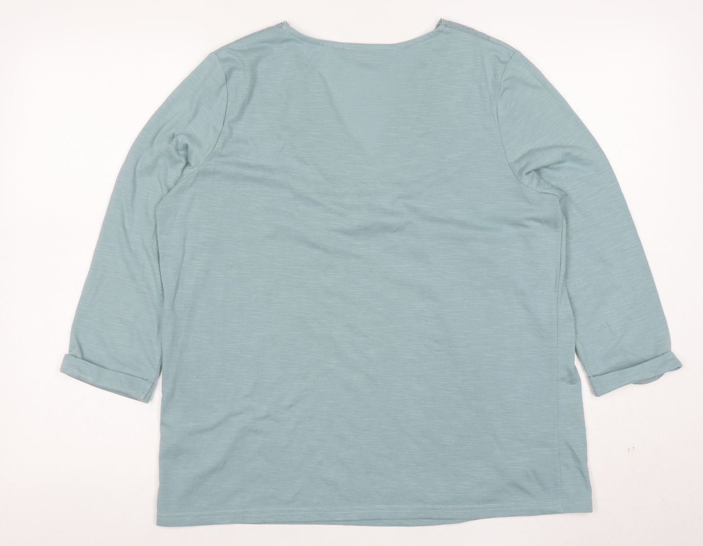 Bonmarché Women Blue Lace Trim V-Neck 3/4 Sleeve Tunic Blouse Size 16