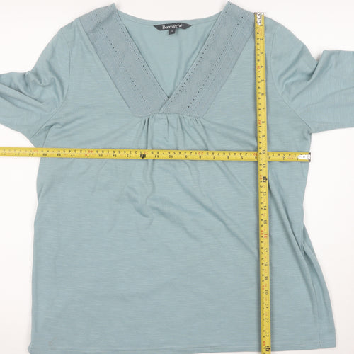 Bonmarché Women Blue Lace Trim V-Neck 3/4 Sleeve Tunic Blouse Size 16