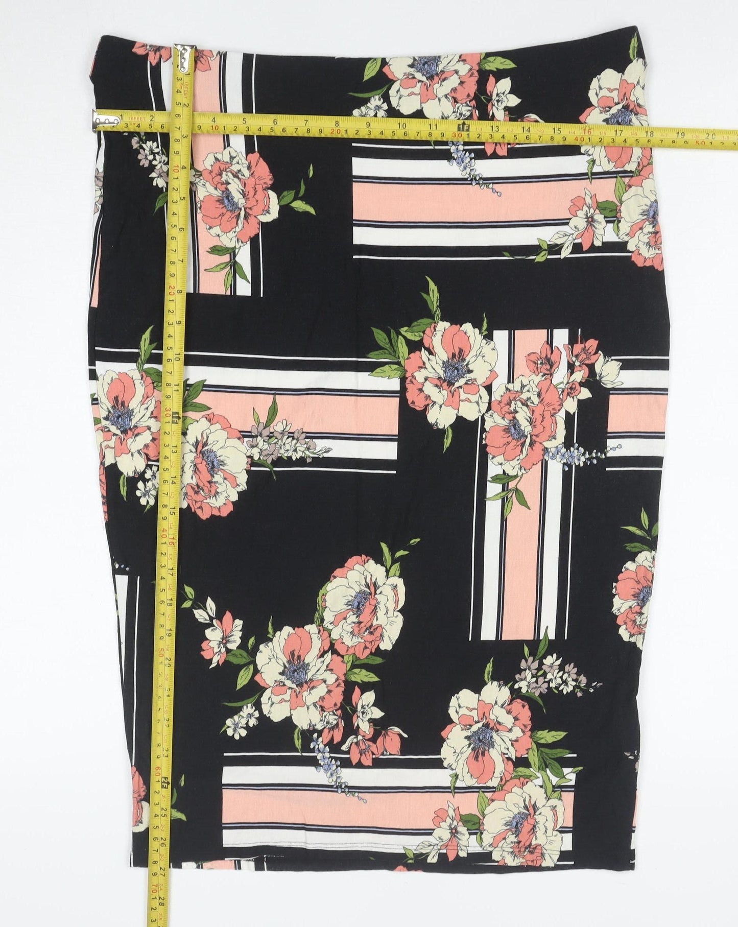 Dorothy Perkins Women’s Multicoloured Floral Stripe Jersey Pencil Skirt Size 16