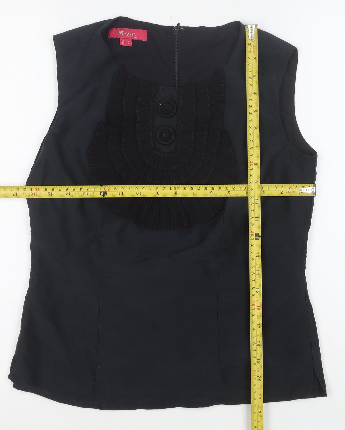 Monsoon Women’s Black Sleeveless Ruffle Blouse Size 10