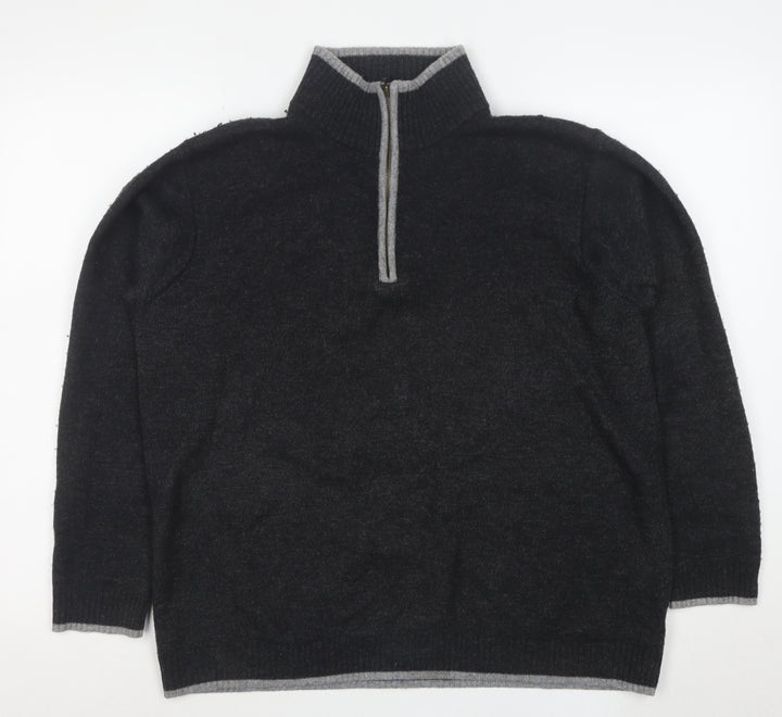Woolovers Men's Grey High Neck Wool 1/2 Zip Jumper L Classic Knit