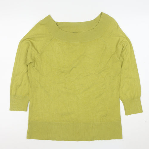 M&Co Women Green Size 16 Cotton Blend Boat Neck 3/4 Sleeve Jumper