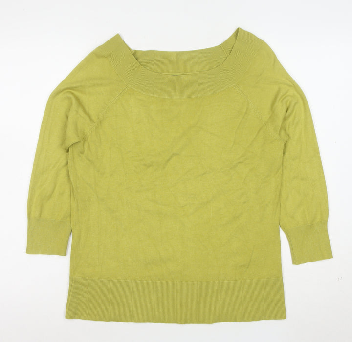 M&Co Women Green Size 16 Cotton Blend Boat Neck 3/4 Sleeve Jumper
