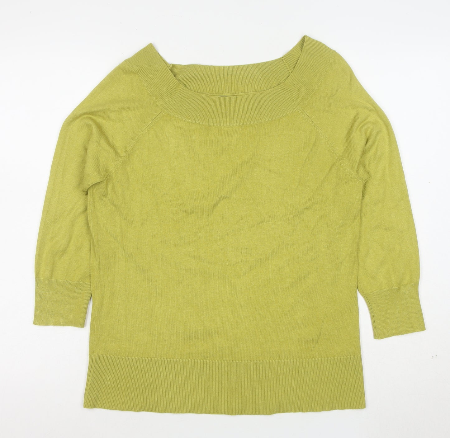 M&Co Women Green Size 16 Cotton Blend Boat Neck 3/4 Sleeve Jumper