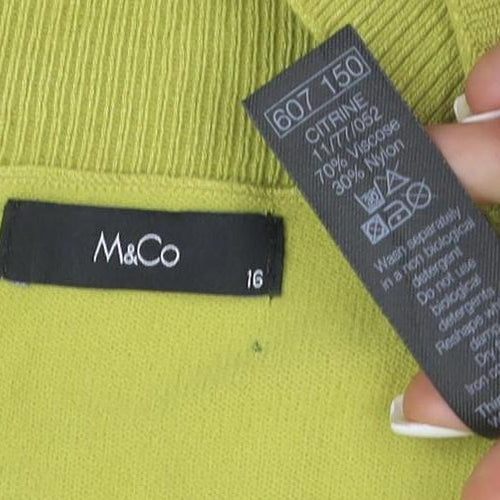 M&Co Women Green Size 16 Cotton Blend Boat Neck 3/4 Sleeve Jumper