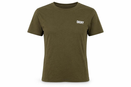 Front view of DKNY Women’s Green Cotton Short Sleeve Basic Crew T-Shirt, size S