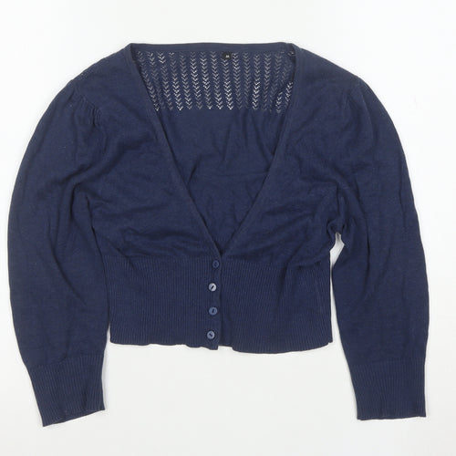 Initial Women's Blue Cropped Knit Button-Up Cardigan M