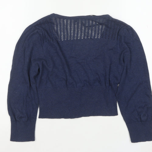 Initial Women's Blue Cropped Knit Button-Up Cardigan M
