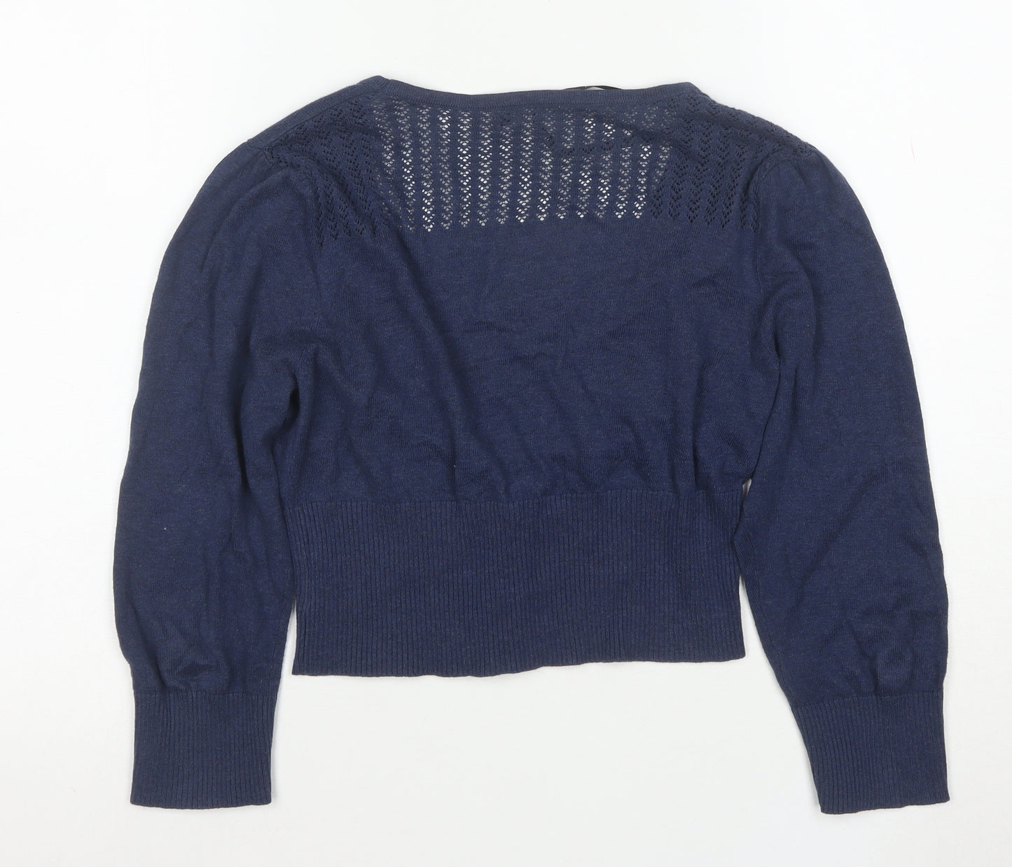 Initial Women's Blue Cropped Knit Button-Up Cardigan M