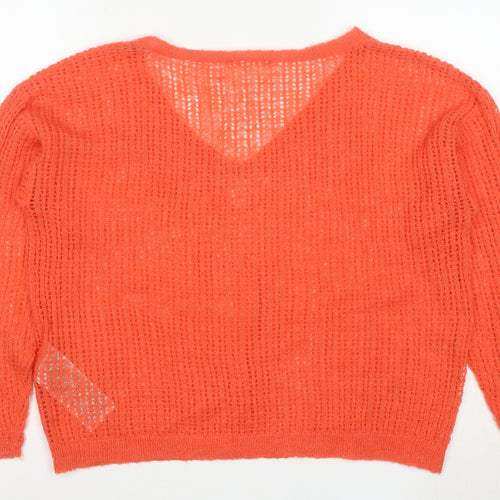Cream Womens Orange Open-Knit V-Neck Jumper Size M