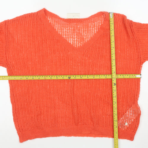 Cream Womens Orange Open-Knit V-Neck Jumper Size M