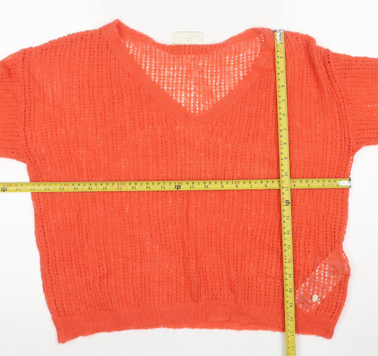 Cream Womens Orange Open-Knit V-Neck Jumper Size M