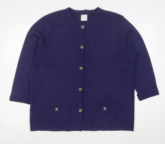 Classics Women's Blue Wool Blend Long Sleeve Cardigan Size 20