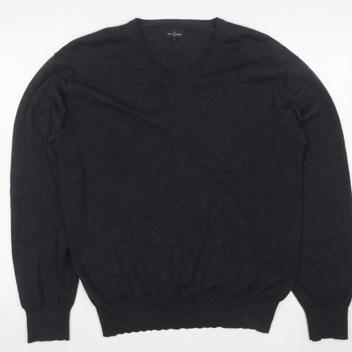 Jeff Banks Men's Grey Merino Wool V-Neck Jumper Large