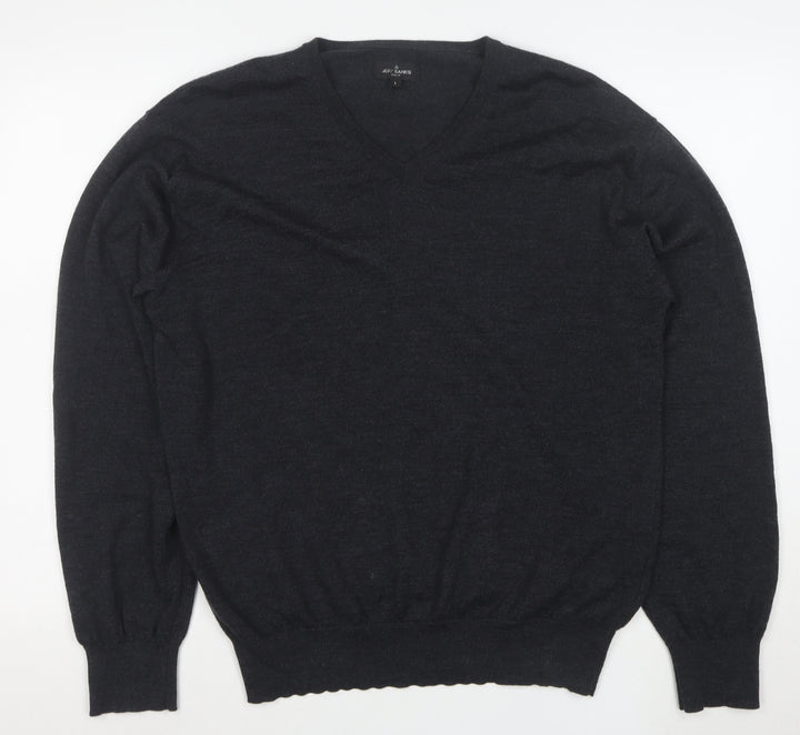 Jeff Banks Men's Grey Merino Wool V-Neck Jumper Large