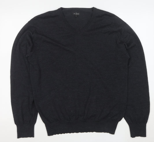 Jeff Banks Men's Grey Merino Wool V-Neck Jumper Large