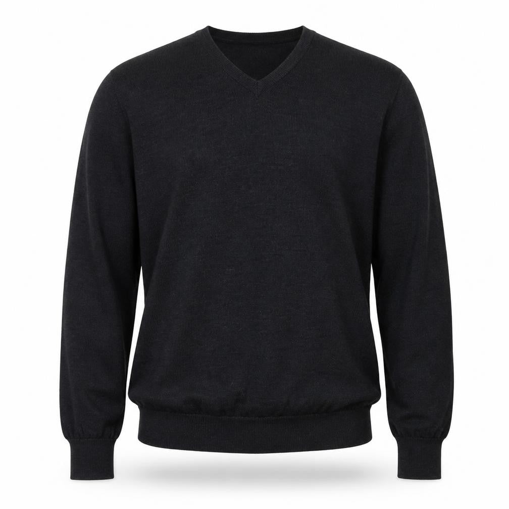 Front view of Jeff Banks Men's Grey Merino Wool V-Neck Jumper Large