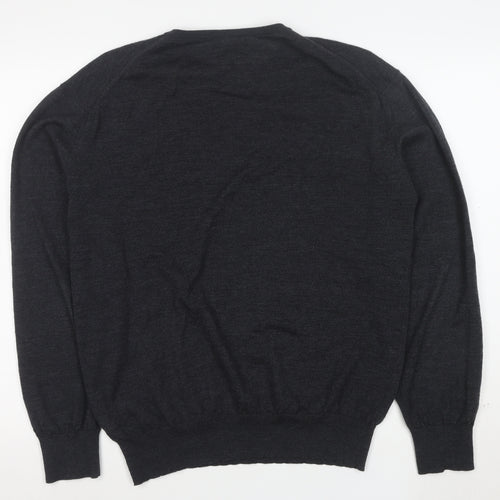 Jeff Banks Men's Grey Merino Wool V-Neck Jumper Large