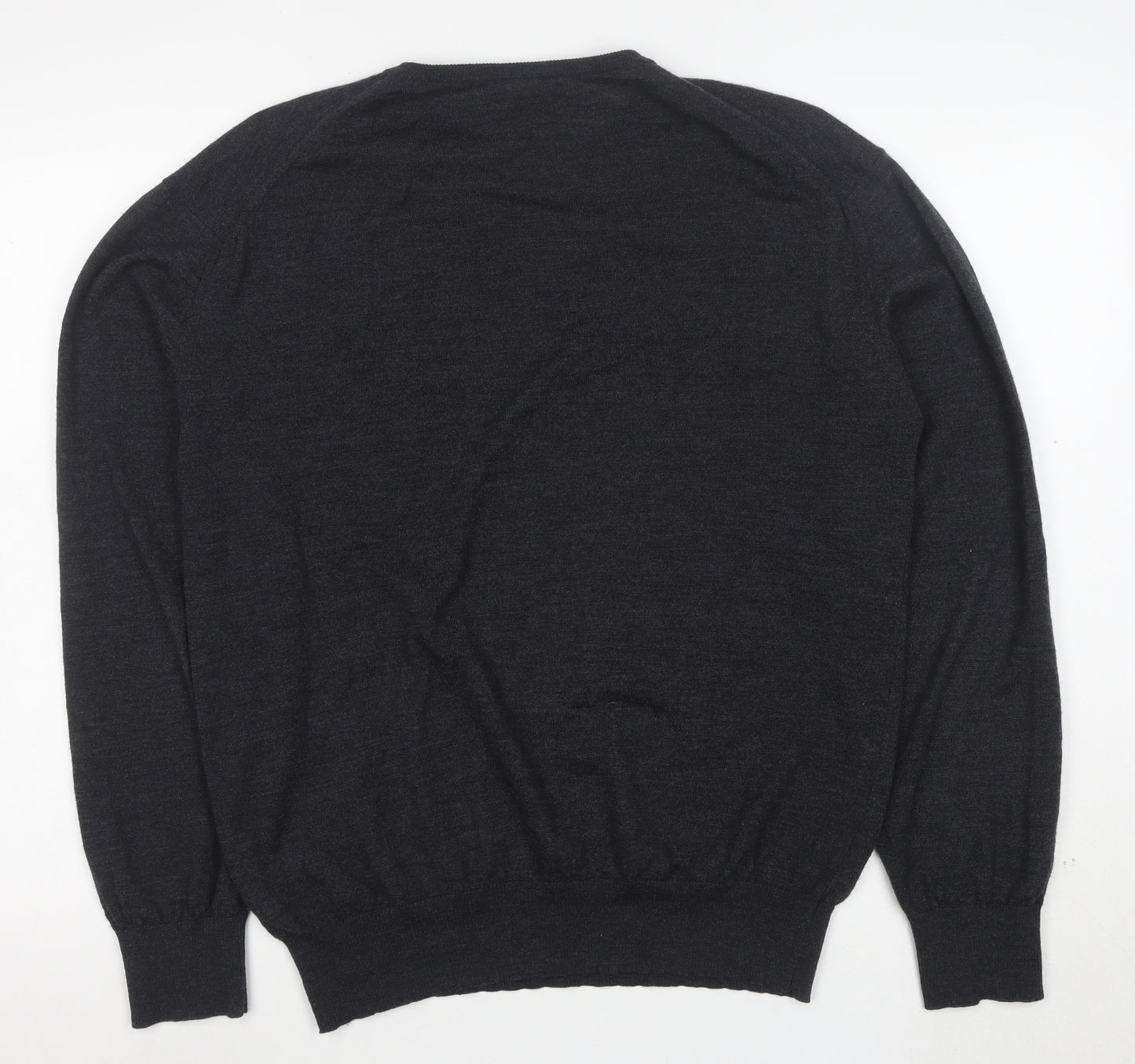 Jeff Banks Men's Grey Merino Wool V-Neck Jumper Large