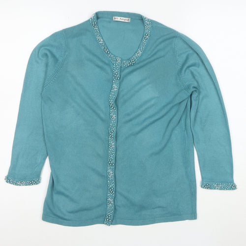 Marks and Spencer Women Blue Beaded Acrylic Long Sleeve Cardigan Size 10