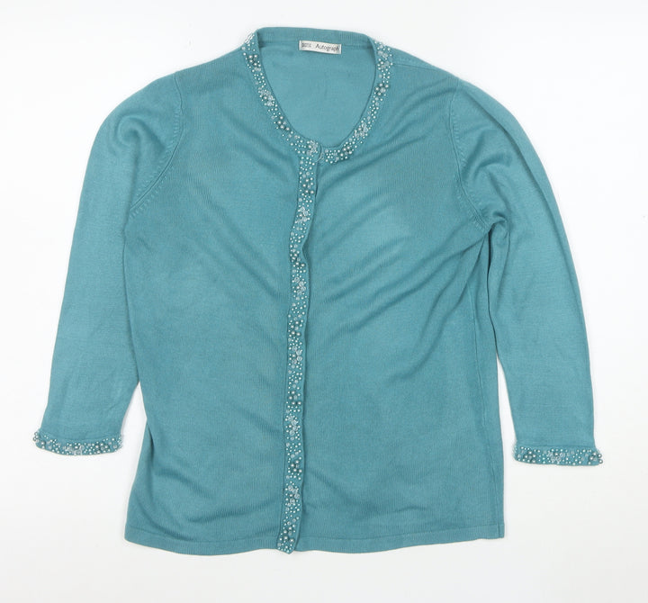 Marks and Spencer Women Blue Beaded Acrylic Long Sleeve Cardigan Size 10