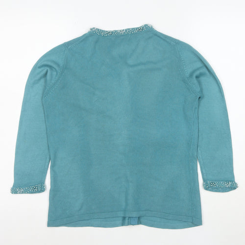 Marks and Spencer Women Blue Beaded Acrylic Long Sleeve Cardigan Size 10