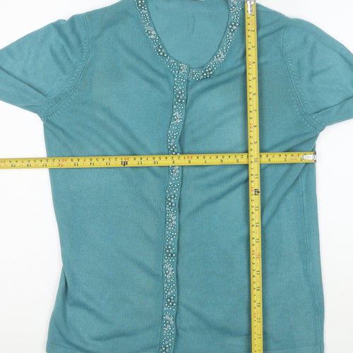 Marks and Spencer Women Blue Beaded Acrylic Long Sleeve Cardigan Size 10