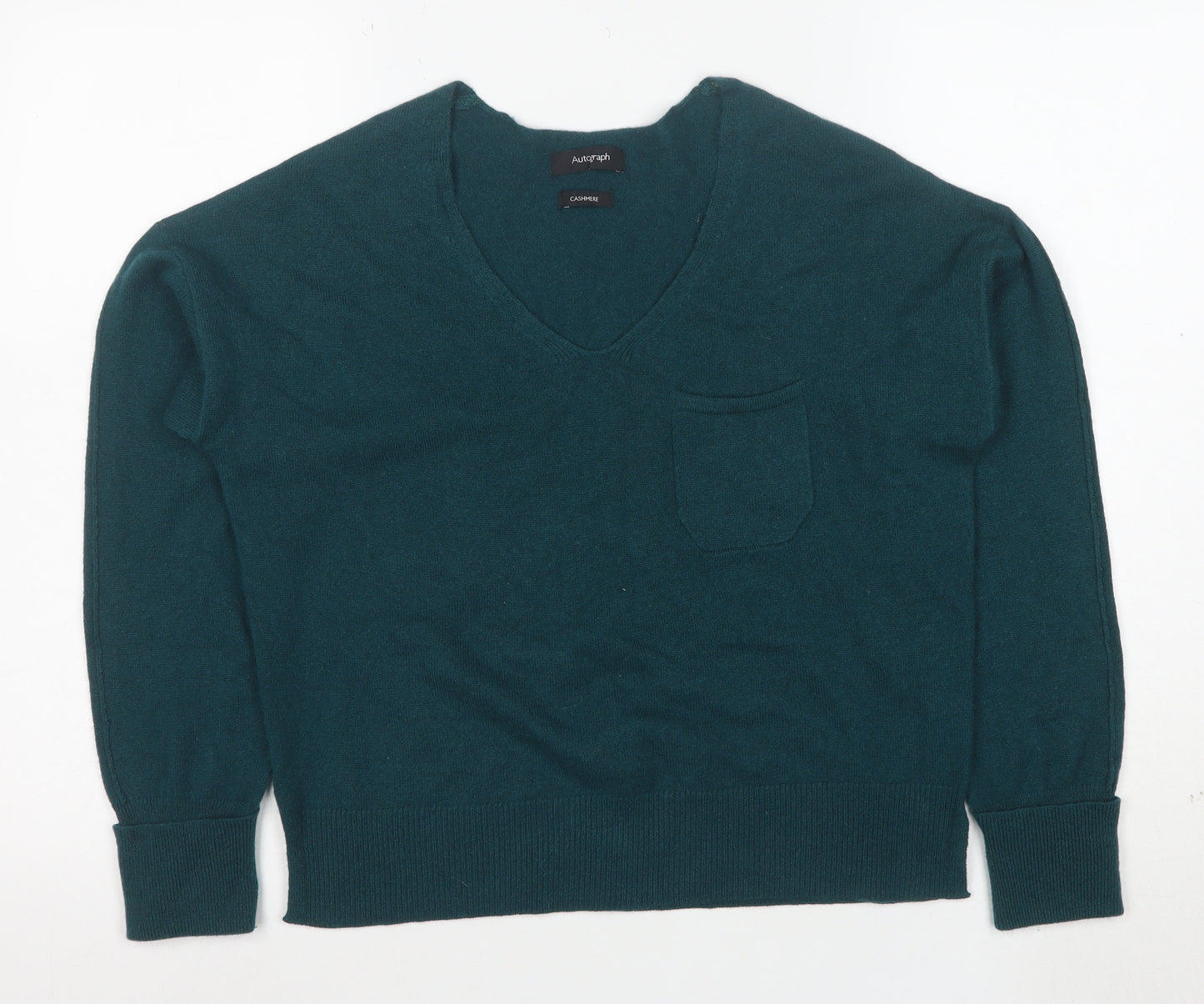Marks and Spencer Women’s Green Cashmere V-Neck Jumper S