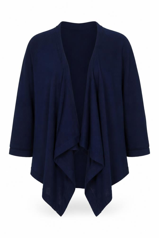 Front view of Julipa Women's Blue 3/4 Sleeve Open Cardigan, size 12/14